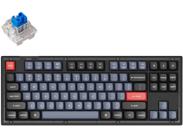 Клавиатури Keychron V3 TKL Knob QMK Frosted Black Translucent, Keychron K Pro Blue Switch, RGB Backlight