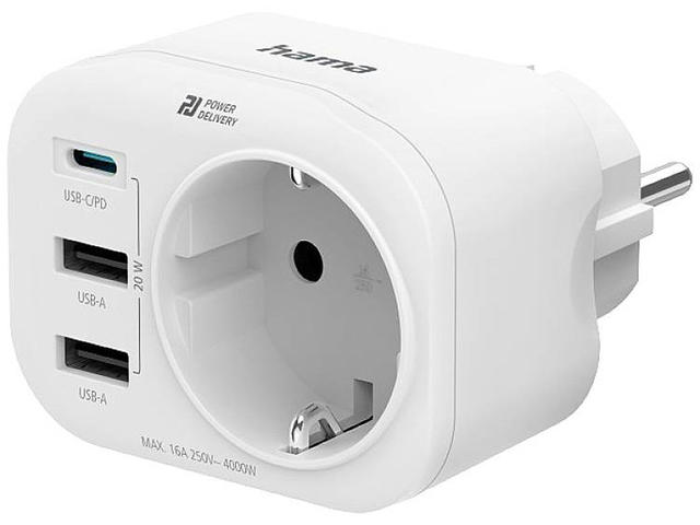 Разклонители Hama мултипортов контакт + USB, в бяло