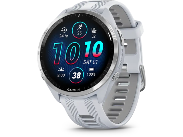Смарт часовници Garmin Forerunner 965 Titanium безел/Whitestone корпус/Whitestone/Powder Grey силиконова каишка