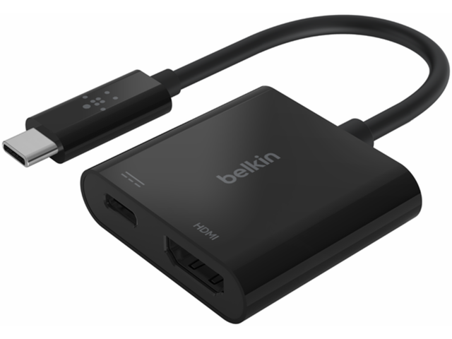 Кабели и Адаптери Belkin USB-C към HDMI + адаптер за зареждане (60W PD) - черен