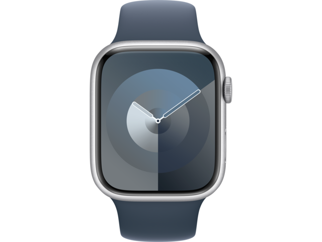 Смарт часовници Apple Watch S9 GPS 45mm Silver Alu Case w Storm Blue Sport Band - S/M
