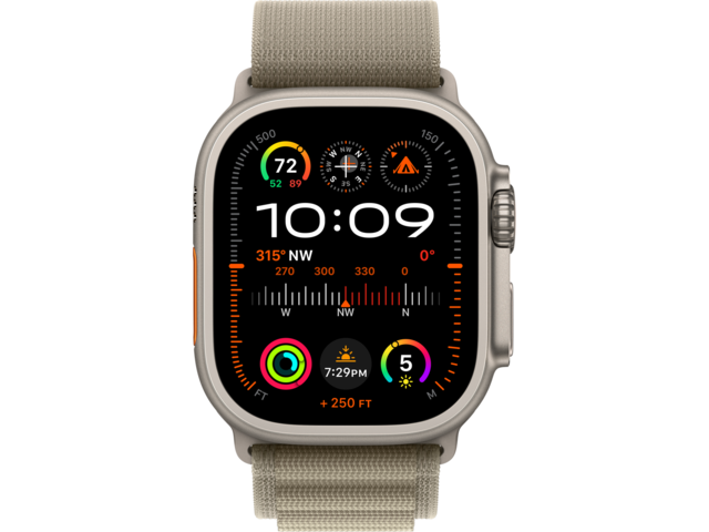 Смарт часовници Apple Watch Ultra2 Cellular, 49mm Titanium Case w Olive Alpine Loop - Large