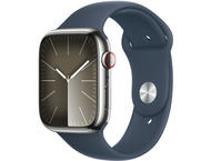 Смарт часовници Apple Watch S9 Cellular 41mm Silver Stainless Steel Case w Storm Blue Sport Band - M/L