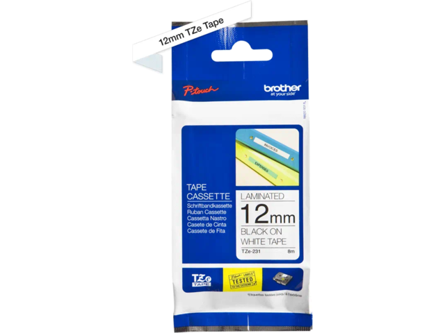 Хартия Brother TZe-231 Tape Black on White Laminated 12mm