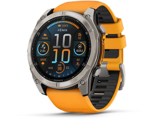 Смарт часовници Garmin fēnix® 8 – 51 mm, AMOLED Sapphire - Titanium с Spark Orange/Graphite силиконова каишка