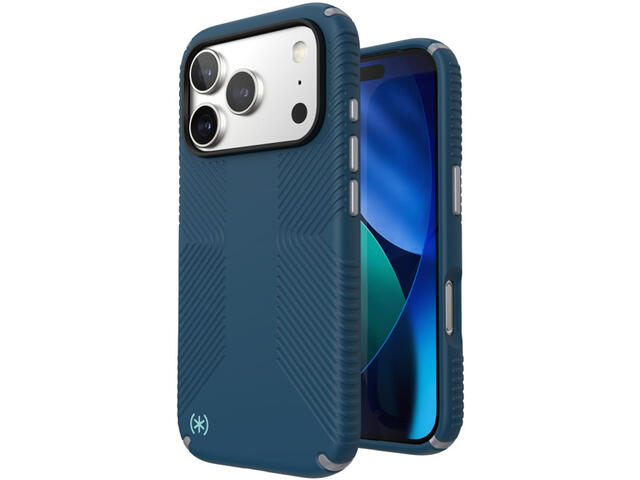 Калъфи Speck iPhone 17 Pro, Presidio2 Grip, MagSafe, Deep Sea/Silver Metallic