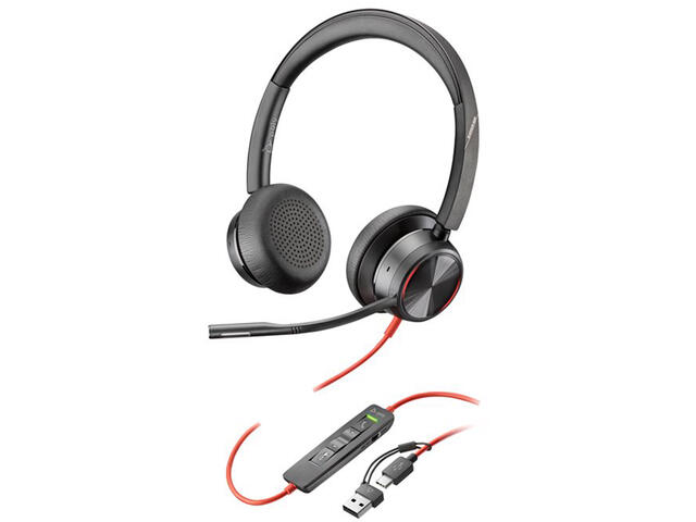 Слушалки HP Poly Blackwire 8225 сертифицирани за Microsoft Teams USB-C слушалки + USB-C/A адаптер (8X225AA)