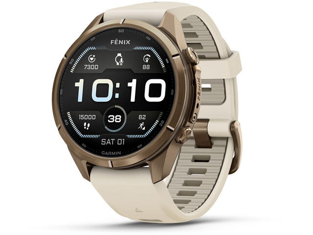 Смарт часовници Garmin fēnix® 9 Pro - 43 мм - Autumn Gold Titanium с Cream/French Gray силиконова каишка