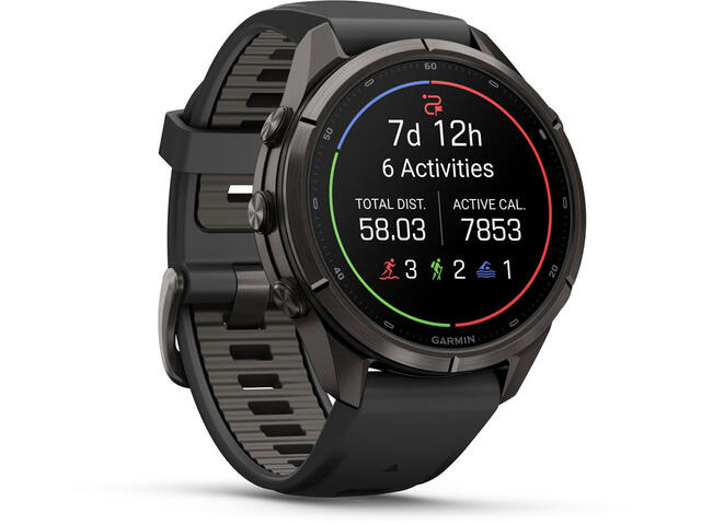 Смарт часовници Garmin fēnix® 9 Pro, inReach® - 43 мм - Carbon Gray DLC Titanium с Black/Pebble Grey силиконова каишка
